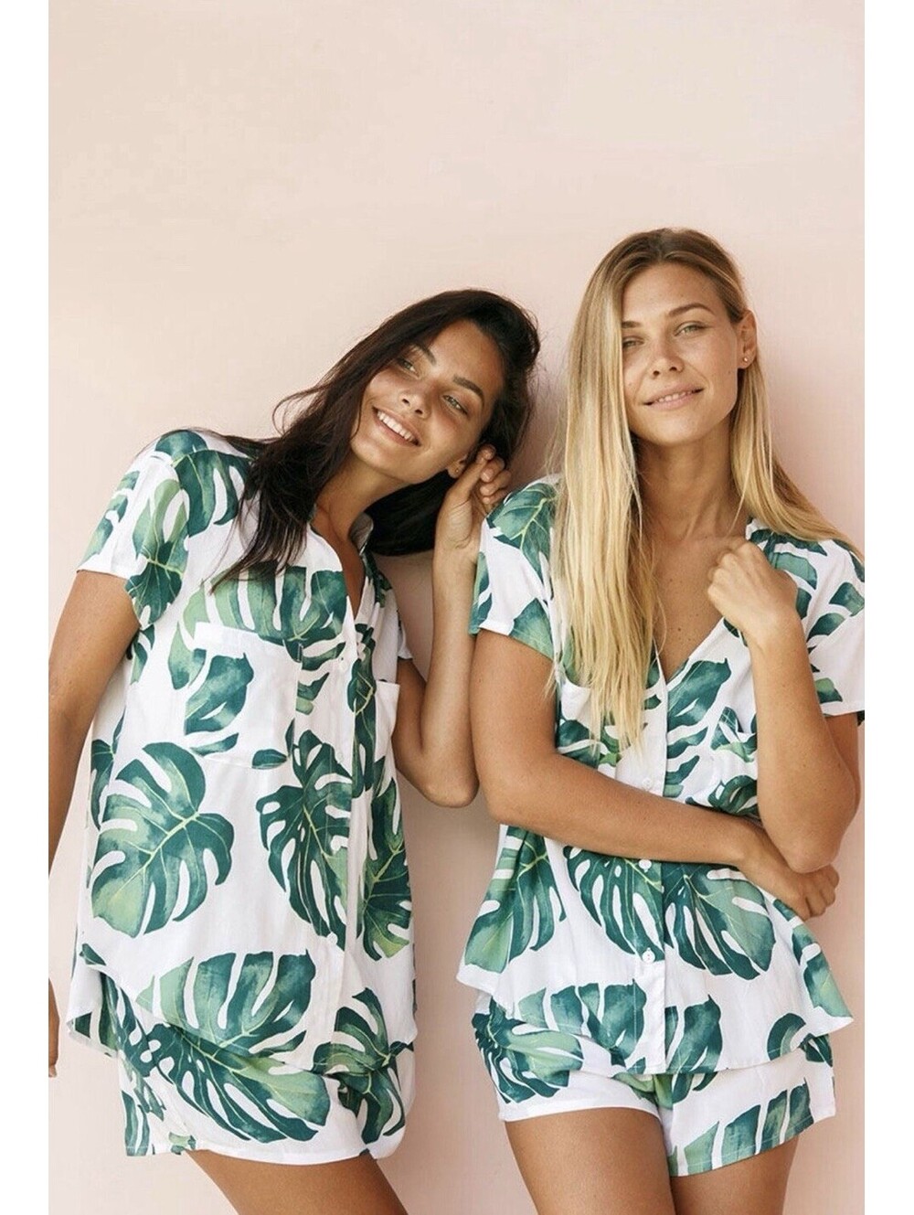Piyama Women’s Size Medium Tropical Leaves Rayon Comfy Matching Pj Set